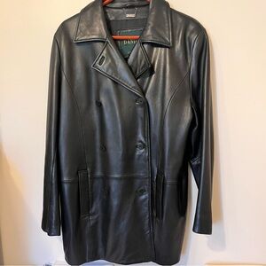 Danier Double-Breasted Black Leather Jacket
